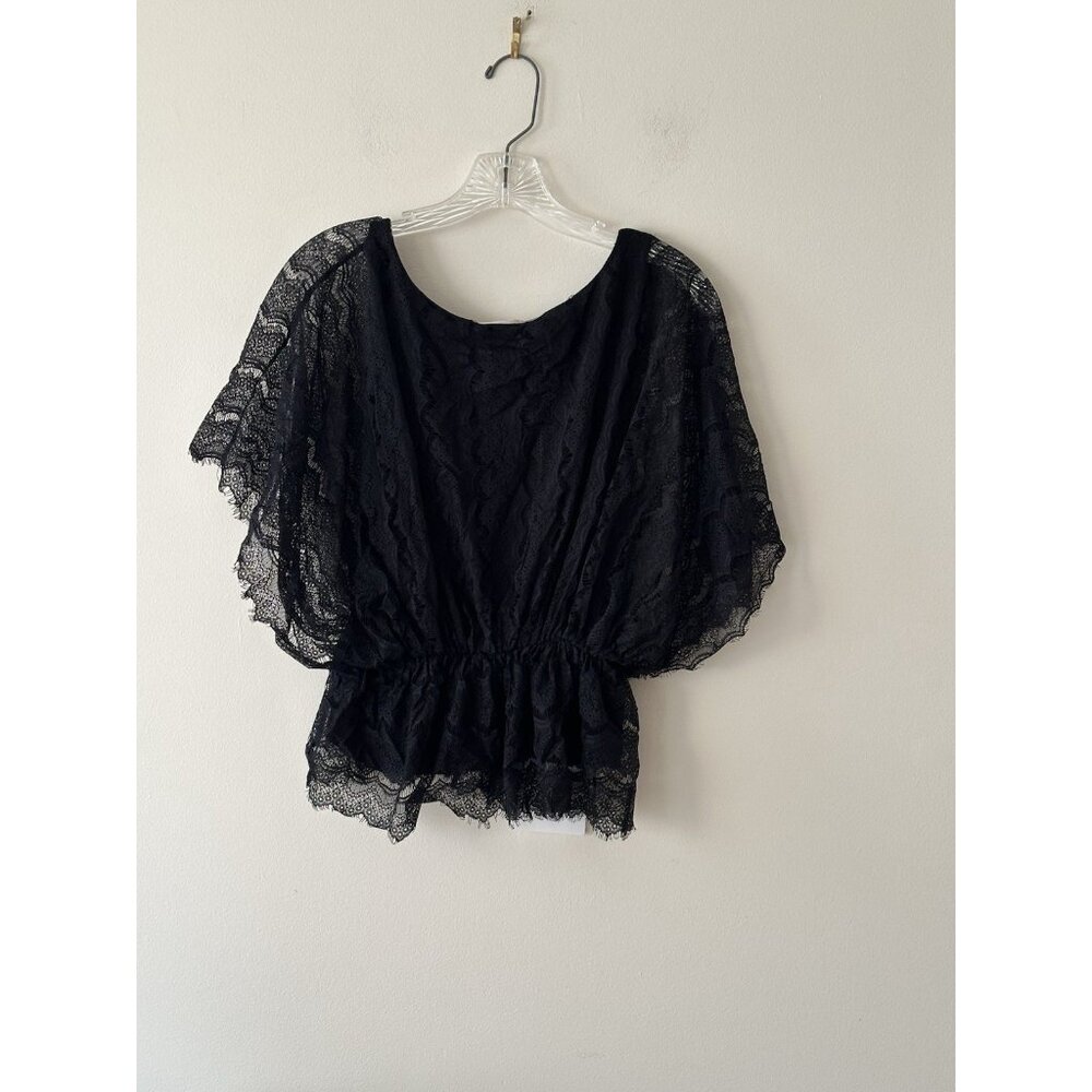 Old Navy Top Women’s Dark Lace Overlay Kimono Sleeve Elastic Waist Small Batwing - Picture 2 of 7